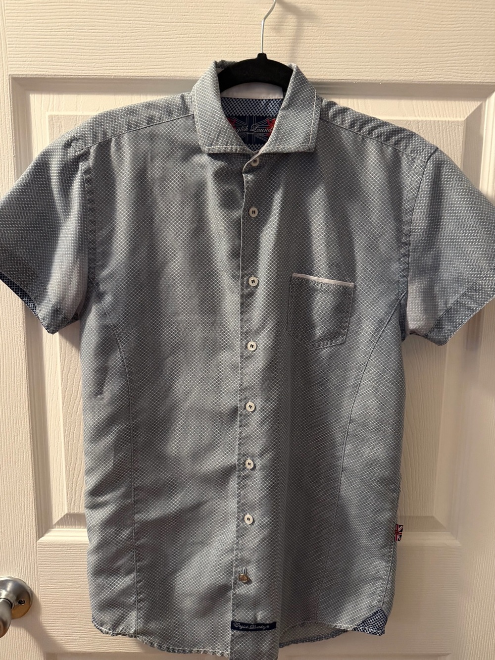 English Laundry Blue Short Sleeve Micro-Pattern Button Down Shirt
